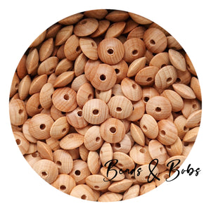 12mm Beech Wood Lentil Beads