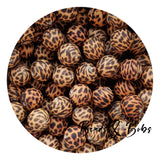 15mm Animal Print Round Silicone Beads - 14 Colours