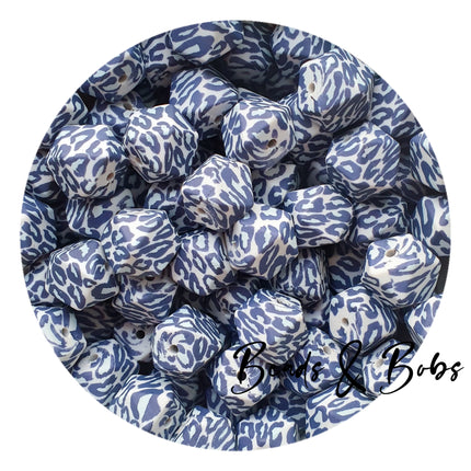 14mm Animal Print Hexagon Silicone Beads - 7 Colours