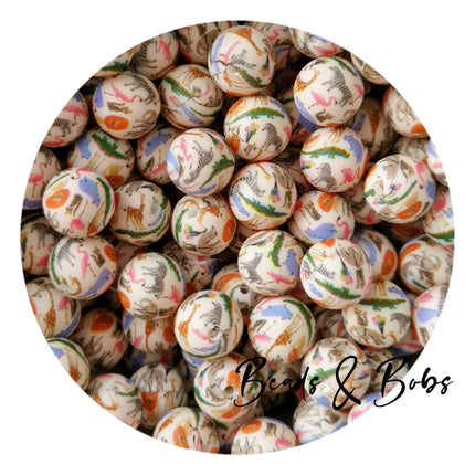 15mm Round Printed Beads - 36 Colours