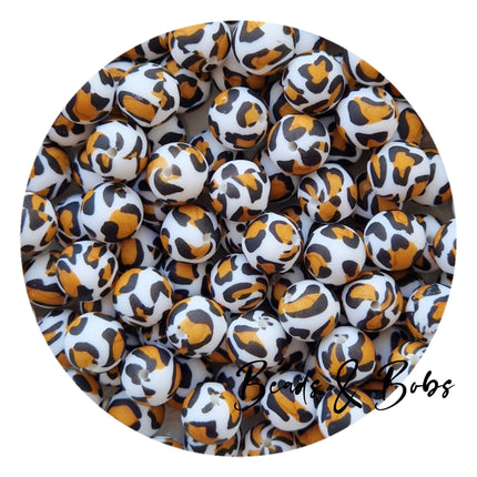 15mm Animal Print Round Silicone Beads - 15 Colours