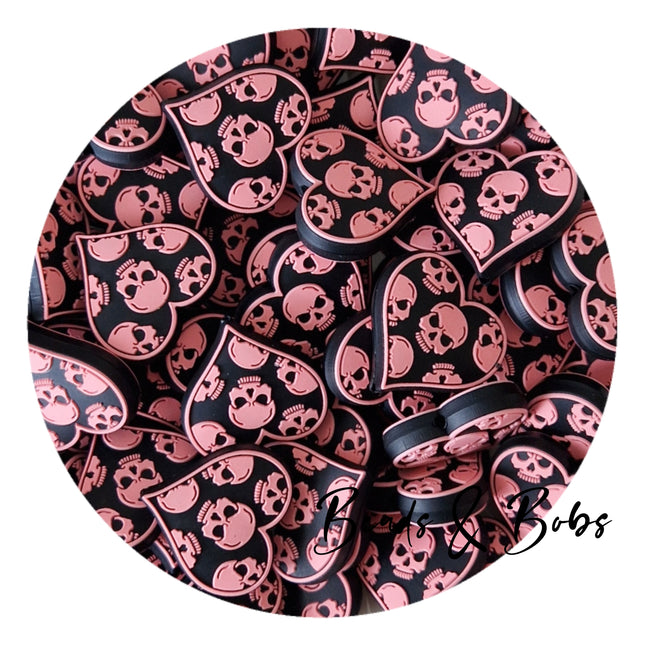 Silicone Skulls Heart Beads - 4 Colours
