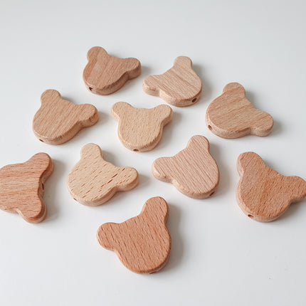 Beech Wood Bear Head Beads