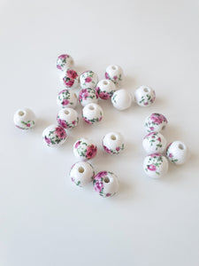 10mm Round Ceramic Flower Beads