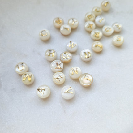 8mm Round Shell Beads With Gold Letter