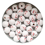 15mm Round Beech Wood Christmas Stamp Beads - 6 Colours