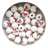 15mm Round Beech Wood Christmas Stamp Beads - 6 Colours