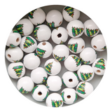 15mm Round Beech Wood Christmas Stamp Beads - 6 Colours