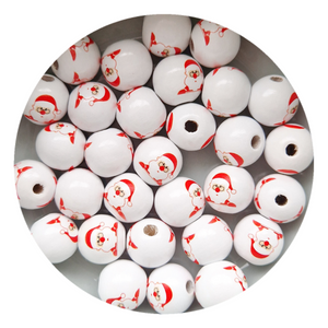 15mm Round Beech Wood Christmas Stamp Beads - 6 Colours